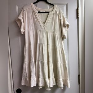 Cream gauze tiered mini dress